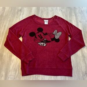 Disney Parks Mickey & Minnie Crewneck lightweight sweater Burgundy Red Sz Small.